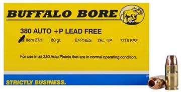 Picture of Buffalo Bore Ammunition Buffalo-Barnes Strictly Business 380ACP +P 80gr Barnes TAC-XP Lead Free 20 Per Box/12 Case 27H20