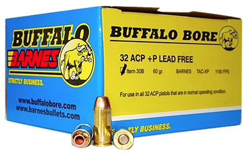 Picture of Buffalo Bore Ammunition Buffalo-Barnes Strictly Business 32ACP +P 60gr Barnes TAC-XP Lead Free 20 Per Box/12 Case 30B20