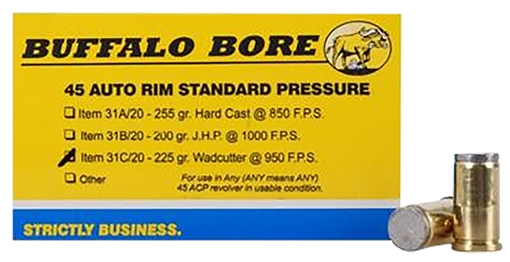Picture of Buffalo Bore Ammunition Standard Pressure Strictly Business 45Auto Rim 225gr Wadcutter 20 Per Box/12 Case 31C20