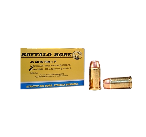 Picture of Buffalo Bore Ammunition Personal Defense Strictly Business 45Auto Rim +P 200gr Jacket Hollow Point 20 Per Box/12 Case 32B20