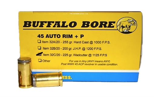 Picture of Buffalo Bore Ammunition Personal Defense Strictly Business 45Auto Rim +P 225gr Wadcutter 20 Per Box/12 Case 32C20