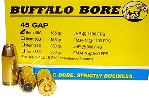 Picture of Buffalo Bore Ammunition Personal Defense Strictly Business 45GAP 185gr Jacket Hollow Point 20 Per Box/12 Case 38A20