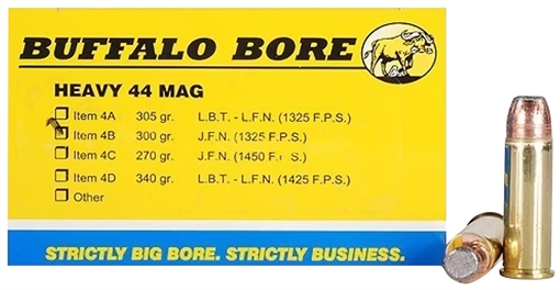 Picture of Buffalo Bore Ammunition Heavy Strictly Business 44Rem Mag 300gr Semi Jacketed Flat Point 20 Per Box/12 Case 4B20