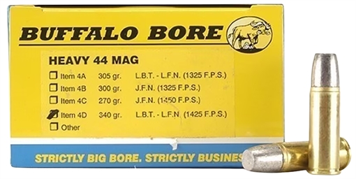 Picture of Buffalo Bore Ammunition Heavy Strictly Business 44Rem Mag +P+ 340gr Lead Flat Nose 20 Per Box/12 Case 4D20