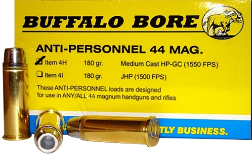 Picture of Buffalo Bore Ammunition Anti-Personnel Strictly Business 44Rem Mag 180gr Medium Cast Hollow Point 20 Per Box/12 Case 4H20