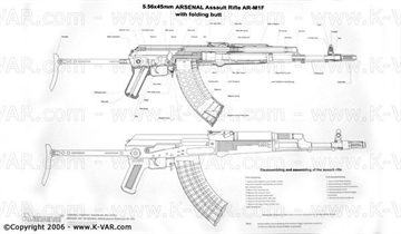 Picture of Bulgarian B&W Poster with details for 5.56 Caliber. AR-M1F P-06