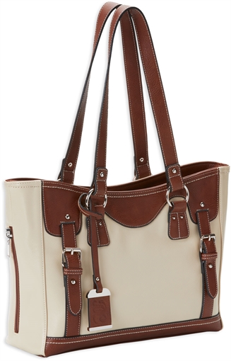 Picture of Bulldog Tote Purse w/Holster Sand w/Stone Trim Leather Small Autos, Revolvers Right Hand BDP052