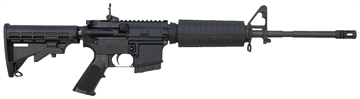 Picture of Bushmaster M4 Patrolman's Flat Top-CA AR15 Rifle - Black 5.56NATO 16" Barrel M4 Handguard A2 Flash Hider M4 Collapsible Stock Flip-Up Rear Sight Fixed 10rd Mag CA Compliant 00-10011-CA 0010011CA