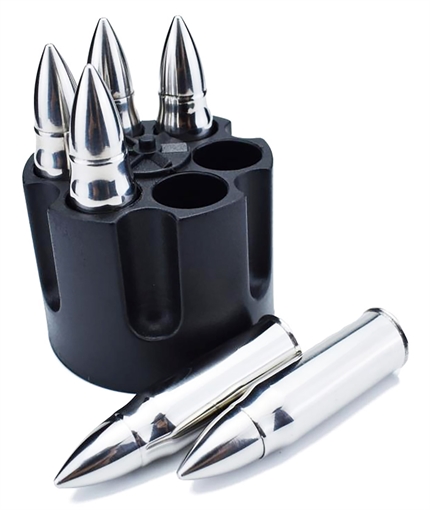 Picture of Caliber Gourmet Caliber Gourmet Bullet Chillers Silver Stainless Steel Pistol Cylinder/Bullets CBG1046B