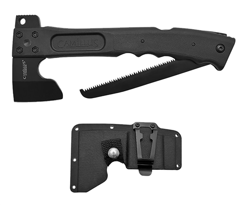 Picture of Camillus Camtrax, 3 in 1, Axe/Hammer/Saw, Matte Finish, Black, 12" Overall Length, 7" Saw Blade, Fiberglass Reinforced Nylon Handle, Includes Molded Sheath CAM-19142