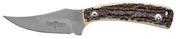 Picture of Camillus Western Crosstrail 3.25" Fixed Plain Silver 420 Steel Titanium Bonded Blade, Stag/Antler Delrin Handle, Includes Belt Loop/Sheath 19161