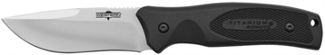 Picture of Camillus Western Black River, Fixed Blade Knife, Plain Edge, Black Rubber Handle, Satin Finish, Silver Blade, 4.75" Blade Length, 9" Overall Length, 420 Stainless Steel Blade, Includes Nylon Sheath CAM-19232
