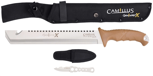 Picture of Camillus Carnivore 12" Silver Ti Bonded 440 SS Blade, Brown ABS Handle, 18" Long Includes Sheath 19236-003