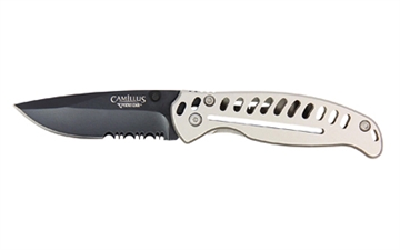 Picture of Camillus EDC3, Folding Knife, Combo Edge, Silver Stainless Steel Handle, Matte Finish, Black, 3" Blade Length, 6.75" Overall Length, AUS-8 Blade Steel, Liner Lock CAM-19166