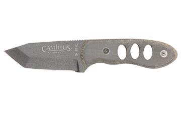 Picture of Camillus Choker, Fixed Blade Knife, Plain Edge, Gray Micarta Handle, Matte Finish, Black, 2.5" Blade Length, 5.5" Overall Length, 1095 Carbon Steel, Includes Sheath CAM-19088