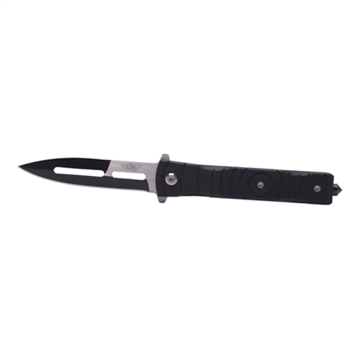 Picture of Uzi Accessories Mossad III 3.50" Folding Spear Point Plain Black/Silver Stainless Steel Blade Black G10 Handle Features Glass Breaker Includes Metal Clip UZKFDR014
