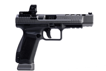 Picture of CANIK TP9SFx, Striker Fire, Semi-automatic, Polymer Frame Pistol, Compact, 9MM, 5.2" Barrel, Matte Finish, Tungsten, 3 Dot Sights, 20 Rounds, 2 Magazines, Includes MeCanik M02 HG7166G-N HG7166GN