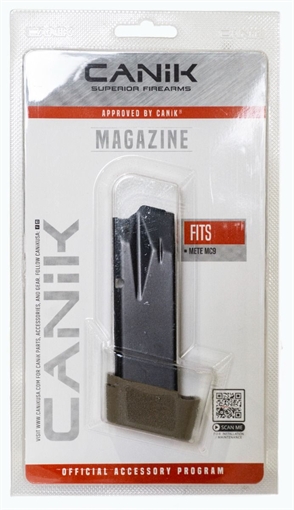 Picture of CANIK MC9 Magazine, 9MM, 15 Rounds, Fits Canik MC9, Matte Finish, Black, Includes Flat Dark Earth Full Grip Extension MA2276D