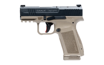 Picture of CANIK METE MC9L, Semi-automatic, Striker Fired, Polymer Frame Pistol, Compact, 9MM, 3.18" Barrel, Nitride Finish Slide, Black, Cerakote Finish Frame, Flat Dark Earth, Optic Ready, White Dot Front Sight, Blackout Rear Sight, 2 Magazines, 17 Rounds, Includes Custom Holster HG7882BD-N HG7882BDN