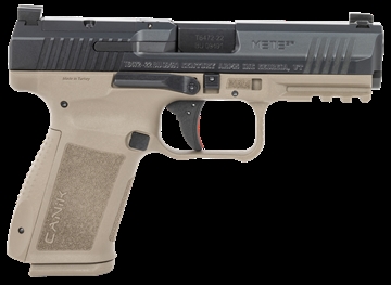Picture of CANIK METE SF, Striker Fire, Semi-automatic, Polymer Frame Pistol, Compact, 9MM, 4.19" Barrel, Matte Finish, Flat Dark Earth Frame, Black Slide, 3 Dot Sights, 15 Rounds, 2 Magazines, Optic Ready HG7159-N HG7159N