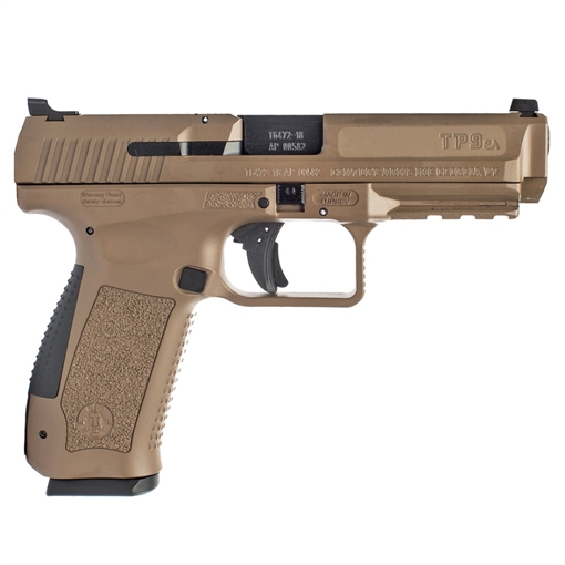 Picture of Canik TP9SA Mod.2 9mm Luger 18+1 4.46" Black Match Grade Barrel, Flat Dark Earth Serrated Steel Slide & Polymer Frame w/Picatinny Rail, Black Interchangeable Backstrap Grip HG4863DN