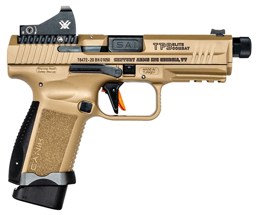 Picture of CANIK TP9SF ELITE COMBAT HGA 9MM FDE VORTEX SIGHT 1-15RD & 1-18 RD MAG HOLSTER INC HG6481DV-N