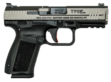Picture of CANIK TP9SF Elite, Striker Fired, Semi-automatic, Polymer Frame Pistol, Compact, 9MM, 4.19" Barrel, Cerakote Finish, Tungsten Grey, Blacked Out Rear Sight with Fiber Optic Front, 10 Rounds, 2 Magazines, Includes Holster and Interchangeable Backstraps HG4870T-N HG4870TN
