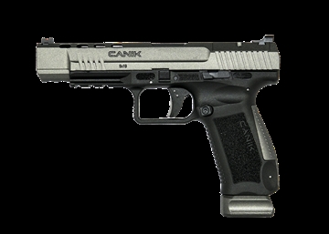 Picture of CANIK TP9SFx, Striker Fired, Semi-automatic, Polymer Frame Pistol, 9MM, 5.2" Match Grade Barrel, Tungsten Slide, Black Frame, Warren Tactical Sights, 10 Rounds, 2 Magazines, Includes Holster, Interchangeable Backstraps and Four Red Dot Interface Plates HG4192G-N HG4192GN