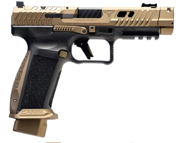 Picture of CANIK TTI Combat, Striker Fired, Semi-automatic, Polymer Framed Pistol, Full Size, 9MM, 4.6" Ported and Fluted Barrel, Canik Compensator, Matte Finish, TTI Bronze, Adjustable Rear Sight, Fiber Optic Front Sight, 18 Rounds, 2 Magazines HG7854-N HG7854N