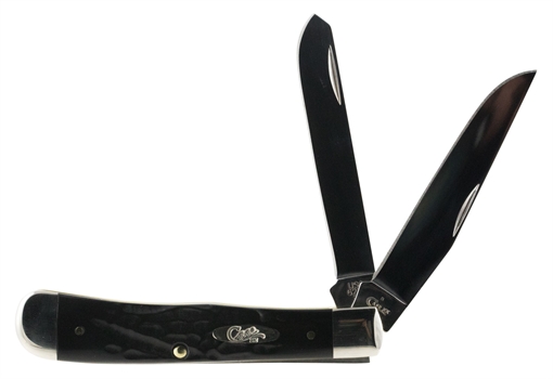 Picture of Case Trapper 3.25"/3.27" Folding Clip Point/Spey Plain Mirror Polished Tru-Sharp SS Blade Rough Black Jigged Synthetic Handle 18221