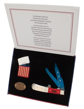 Picture of CASE KNIVES AMER 250 TRAPPER RED/WHT W/ZIPPO & PATRIOTIC BOX LE 25000