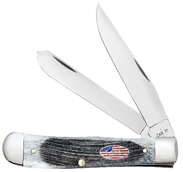 Picture of Case Trapper Stars & Stripes 3.24"/3.27" Folding Clip Point/Spey Plain Mirror Polished Tru-Sharp SS Blade, Sawcut Jig Gray Bone Handle, American Flag Shield 53060