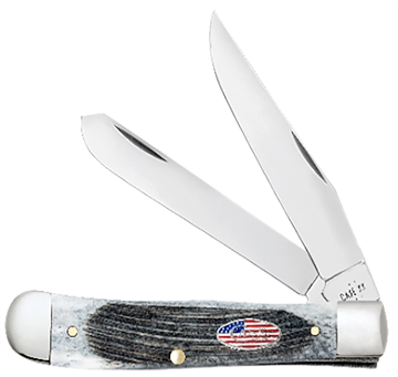 Picture of Case Stockman Stars & Stripes Medium 2.57"/1.88"/1.71" Folding Clip Point/Pen/Sheepsfoot Plain Mirror Polished Tru-Sharp SS Blade, Sawcut Jig Gray Bone Handle, American Flag Shield 53061