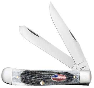 Picture of Case Sod Buster Stars & Stripes 3.70" Folding Skinner Plain Mirror Polished Tru-Sharp SS Blade, Sawcut Jig Gray Bone Handle, American Flag Shield 53062