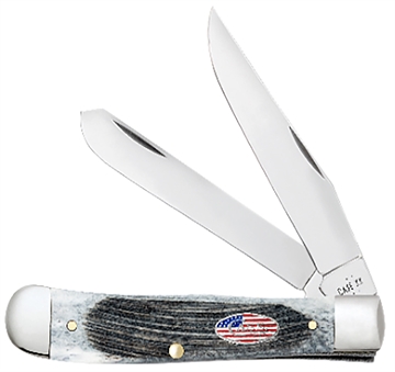 Picture of Case CopperLock Stars & Stripes 2.99" Folding Wharncliffe Plain Mirror Polished Tru-Sharp SS Blade, Sawcut Jig Gray Bone Handle, American Flag Shield 53063
