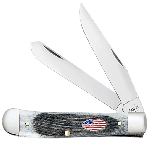 Picture of Case Trapper Stars & Stripes Mini Folding Plain Edge 2.70" Clip Point/2.80" Spey, Mirror Polished Carbon Steel Blade, Jigged Gray Bone Handle, American Flag Shield 53066