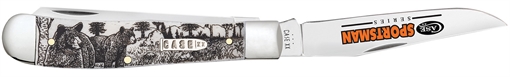 Picture of Case Sportsman Trapper 3.24" Clip/3.27"Spey Folding Plain Mirror Polished Tru-Sharp SS Blade, Bear Wildlife Engraving Natural Bone Handle 81223