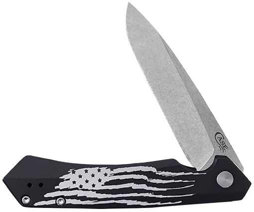Picture of Case Kinzua Folding Spear Point Plain Stonewashed S35VN SS Blade, Black Anodized w/US Flag Aluminum Handle 10857