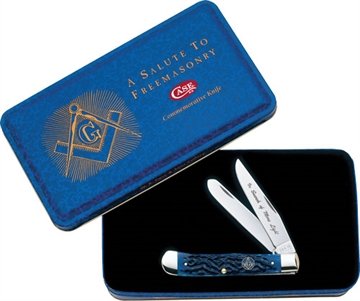 Picture of CASE KNIVES KNIVES MASONIC GIFT TIN STANDARD JIG BLUE BONE TRAPPER 01058 021205010588