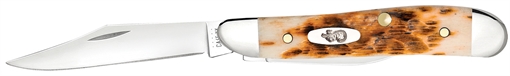 Picture of Case Peanut 2.10"/1.53" Folding Clip Point/Pen Plain Mirror Polished Tru-Sharp SS Blade, Peach Seed Jigged Amber Jigged Bone Handle 00045