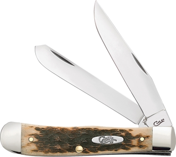 Picture of Case Trapper Medium 3.25"/3.27" Folding Clip Point/Spey Plain Mirror Polished Tru-Sharp SS Blade Peach Seed Jigged Amber Bone Handle 00164