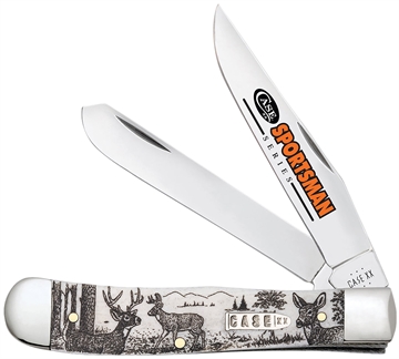 Picture of Case Trapper Sportsman Folding Clip Point/Spey Plain Mirror Polished Tru-Sharp SS Blade/Deer Embellished Natural Bone Handle 81220