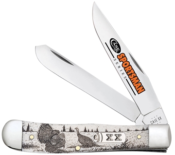 Picture of Case Trapper Sportsman Folding Clip Point/Spey Plain Mirror Polished Tru-Sharp SS Blade/Turkey Embellished Natural Bone Handle 81221
