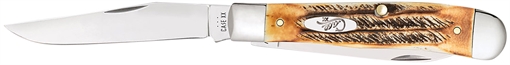 Picture of Case Trapper 3.25" Folding Clip Point/Spey Plain Mirror Polished Tru-Sharp SS Blades, Burnt Dark Amber 6.5 BoneStag Handle 03573