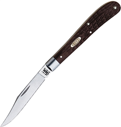 Picture of Case Trapper Slimline 3.25" Folding Clip Point Plain Mirror Polished Tru-Sharp SS Blade, Brown Jigged Synthetic Handle 00135