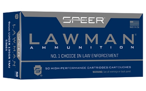 Picture of Speer Lawman Handgun Training Ammunition 9mm Luger 135gr TMJ 1120 fps 50/ct 53661