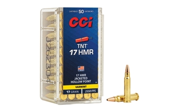 Picture of CCI Ammunition TNT, 17 HMR, 17 Grain, Jacketed Hollow Point, 50 Round Box 53 0053