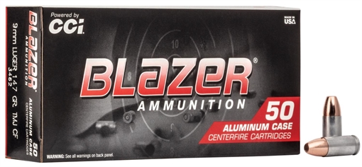 Picture of CCI Blazer Clean-Fire Handgun 9mmLuger 147gr Total Metal Jacket 50 Per Box/20 Case 3462