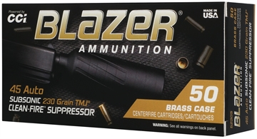 Picture of CCI 45 AUTO 230GR TMJ BLAZER BRASS CLEAN-FIRE SUPPRESSOR  50  5230S 604544707861