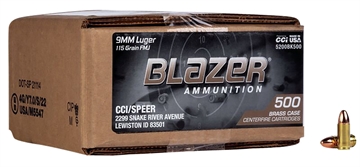 Picture of CCI Blazer Brass Handgun 9mmLuger 115gr Full Metal Jacket 500 Per Box/1 Case *Loose 5200BK500